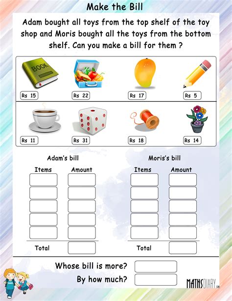 Make A Bill Math Worksheets MathsDiary Com