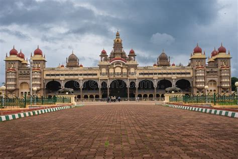 Tourists Visiting The Historic And Grand Mysore Palace Also Called Amba Vilas Palace In