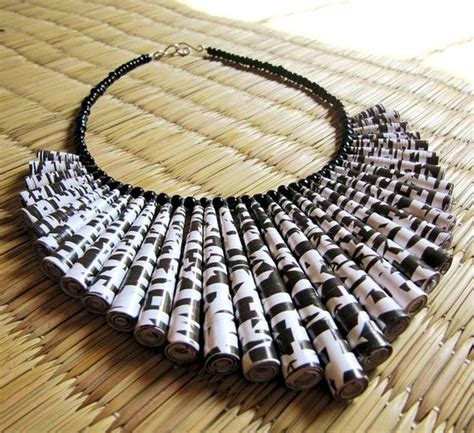 Unique Jewelry Paper Bead Necklace Black And White Statement