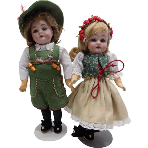 Antique German Pair Kestner 143 Character Dolls Hansel And Gretel