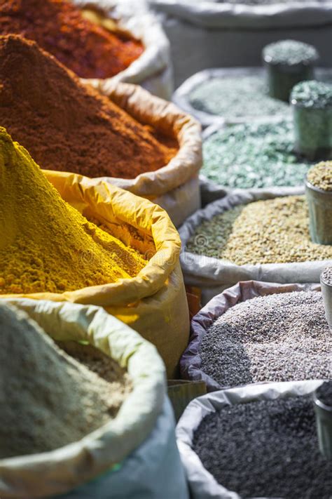 Traditional Spices And Dry Fruits In Local Bazaar In India Stock Image