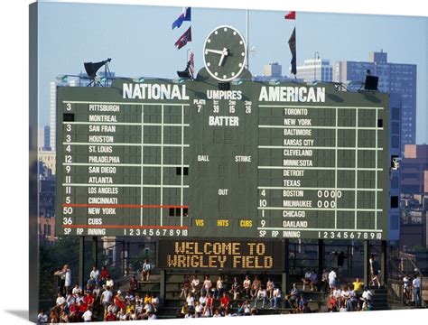 Scoreboard In A Baseball Stadium Wrigley Field Chicago Cook County