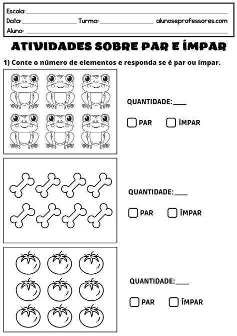 Atividades Sobre Números Pares E Ímpares Alunos E Professores