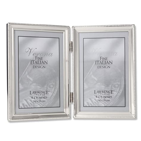 Polished Silver Plate 4x6 Hinged Double Picture Frame Bead Border