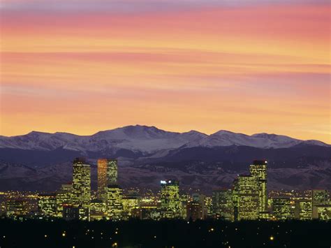 Skyline And Mountains At Dusk Denver Colorado Usa Scenic Unframed