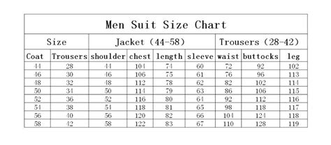 Mens Suit Size Chart Australia