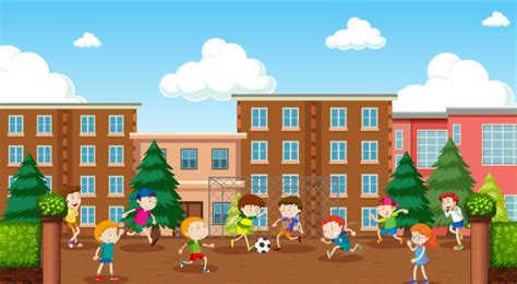 Students On The Background Of The School Yard Illustrations Royalty