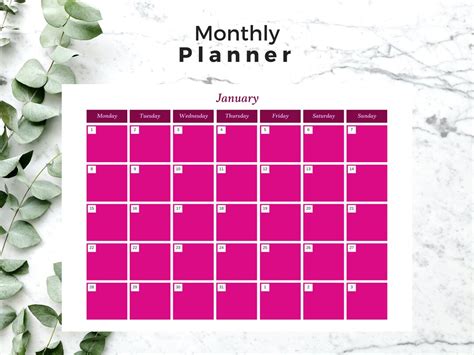Landscape Monthly Planner Printable Undated Monday And Etsy