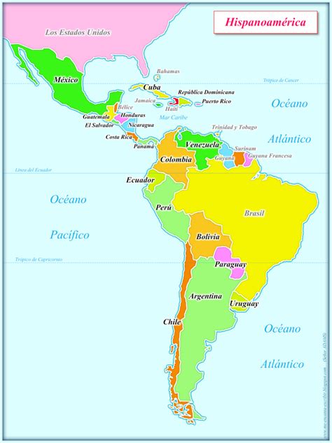 Mapa De Países Hispanoamericanos Literaturas Hispánicas Padrón