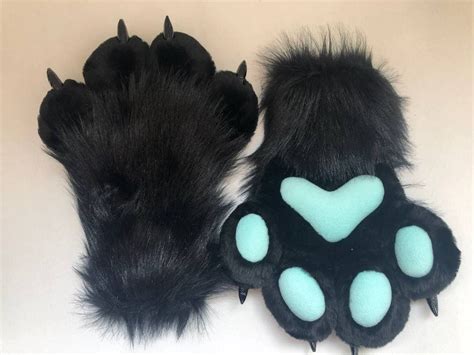black fur paws with claws fursuit hand paws cat paws furry etsy