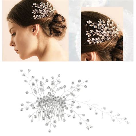1pc Silver Bride Crystal Full Drilling Hair Comb Prom Floral Headdress