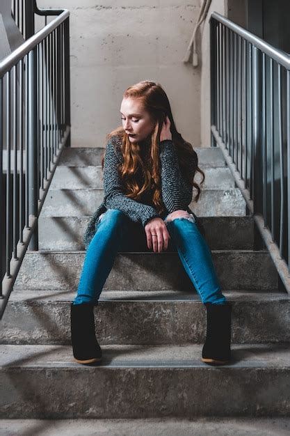 Free Photo Girl Sitting On Stairs