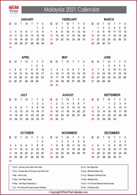 Downloadable Kalendar 2021 Malaysia The Year 2021 Is A Common Year