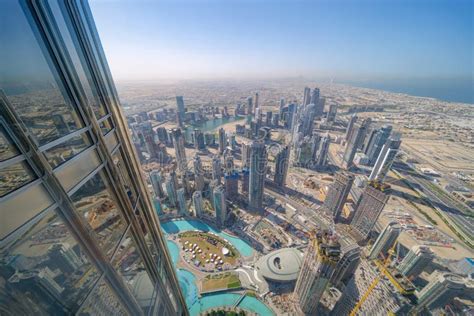 Aerial View Of Burj Khalifa In Dubai Downtown Skyline And Fountain