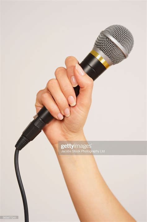 Caucasian Woman Holding Microphone Hand Pose Drawing Poses