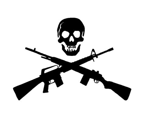 Skull With Crossed Guns Rifle Shotgun Vinyl Decal Car Truck Window Sti