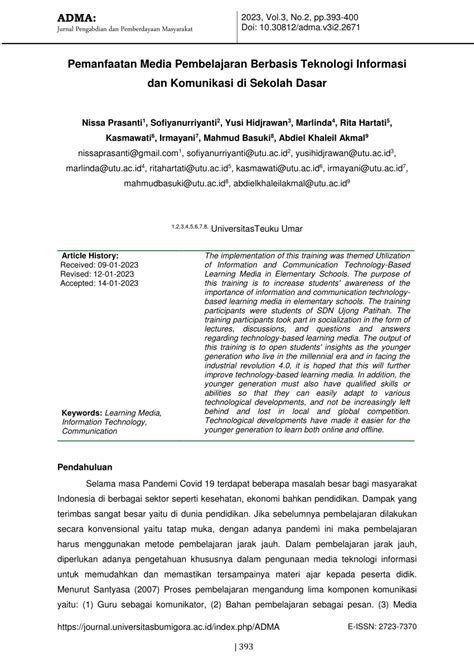 Pdf Pemanfaatan Media Pembelajaran Berbasis Teknologi Informasi Dan Komunikasi Di Sekolah Dasar