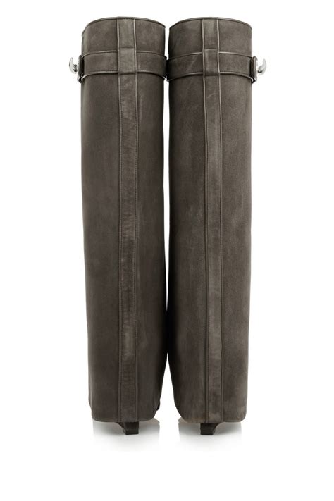 Givenchy Shark Lock Wedge Knee Boots In Gray Green Suede Lyst