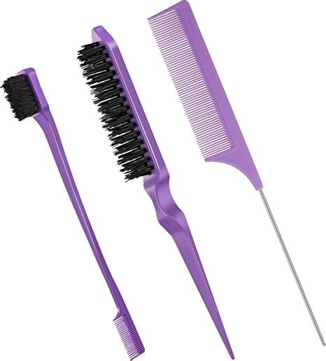 Fuyamp 3 Packs Slick Brush Set Teasing Brush Set Plastic Bristle Hair