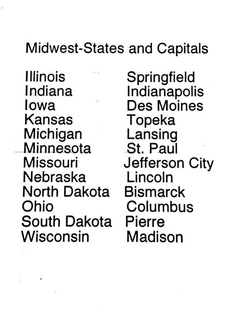 10 Best Images Of Midwest Region States And Capitals Worksheets