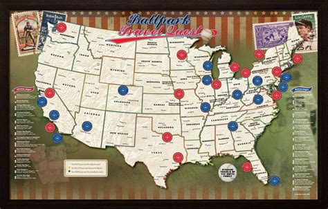 Ballpark Travel Quest Map Baseball Stadium Map Framed Maps Baseball Posters