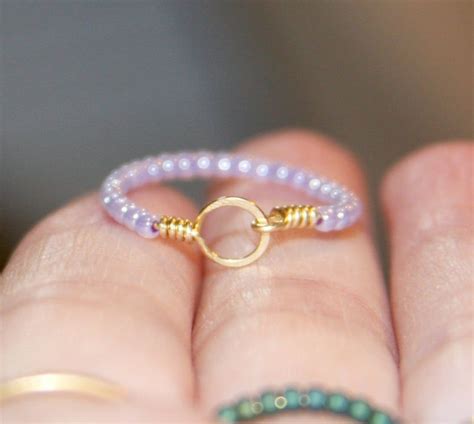 Stackable Thin Ring Purple Beaded Circle 14k Gold Filled Etsy Wire