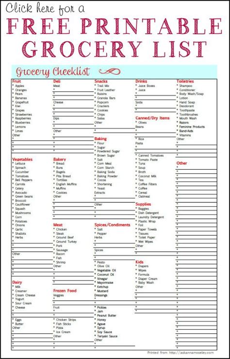 Free Printable Grocery List By Aisle Template Business PSD Excel Word PDF