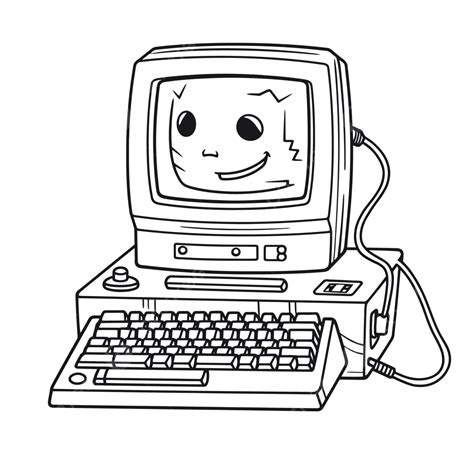 An Old Computer Computer With A Little Smile Outline Sketch Drawing