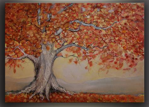 Red Oak Tree Painting 40x30landscape Painting Etsy