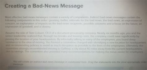 Solved Creating A Bad News Message Most Effective Bad News