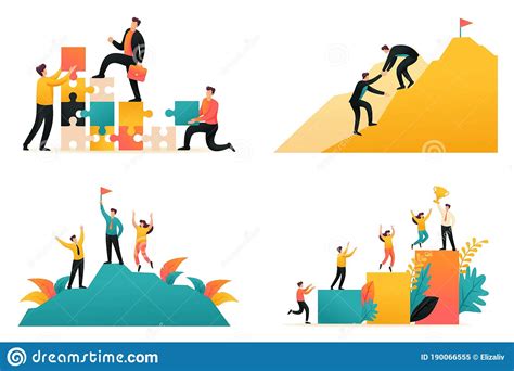 Flat 2d Illustration On The Topic Of Achieving Success As A Team The
