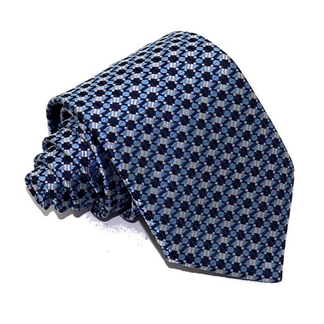 Tailored Luxury Woven Silk Tie Melange Blue Pattern Handmade In Italy