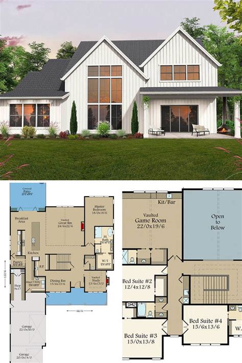 Two Story Modern Farmhouse Exterior 2 Story House Plan With Covered