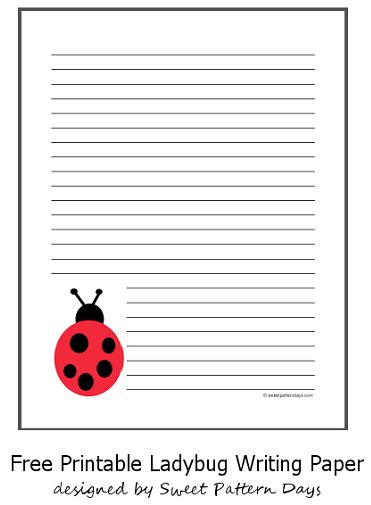 Cute Free Ladybug Lined Paper Note Writing Paper Free Printable