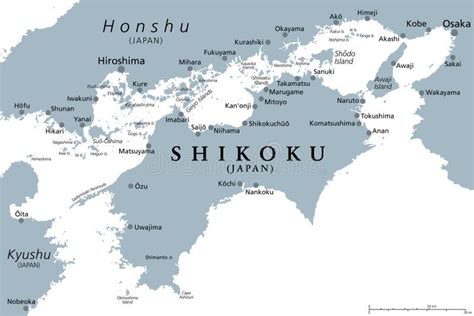 Shikoku Gray Political Map Region And Smallest Main Island Of Japan