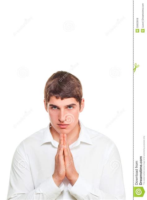 Young Man Bright Eyed Blonde Praying Stock Photo Image Of Entreaty