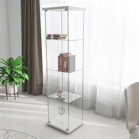 Buy Contemporary 4 Shelf Glass Display Cabinet In Clear With Door
