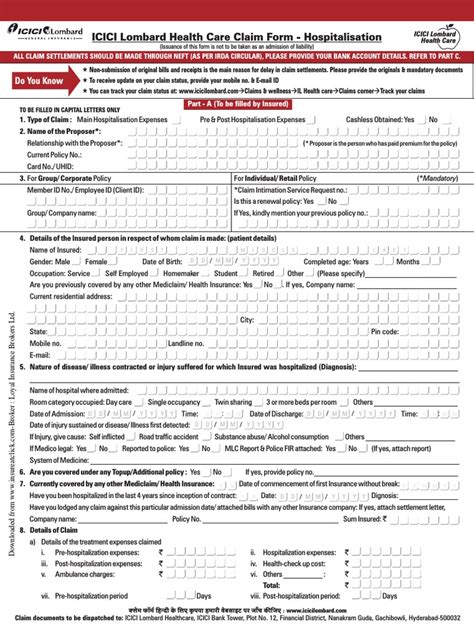 Icici Lombard Health Care Insurance Claim Form Identity Document