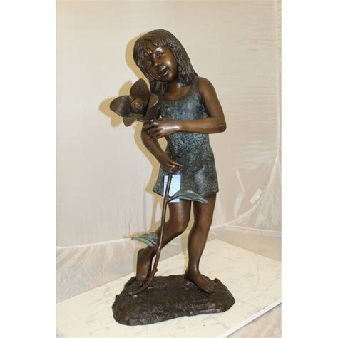 Nifao Statues Bronze Girl Holding A Flower Fountain Wayfair Canada