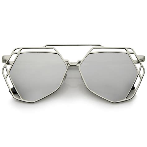 Modern Geometric Flat Mirrored Lens Sunglasses Zerouv