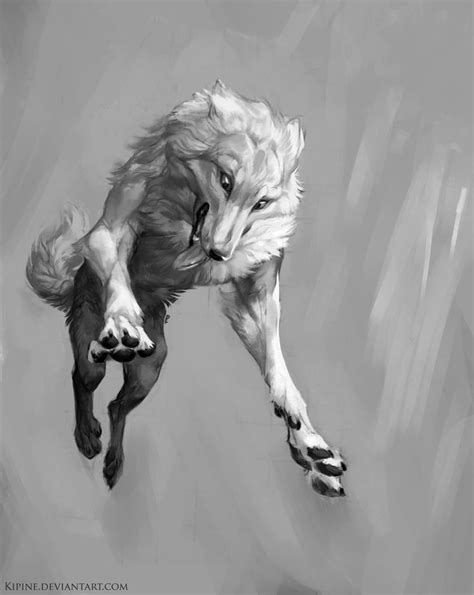 A Drawing Of A White Wolf Jumping In The Air With His Paw On Its Paws