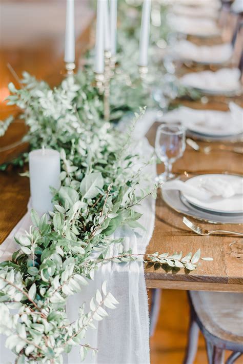 These Wood Farm Tables Featured White Gauze Cheesecloth Runners With