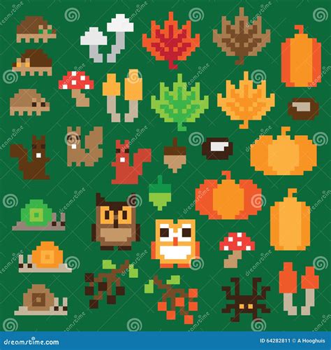 Pixel Autumn Icon Set In Vector Stock Illustration Illustration Of