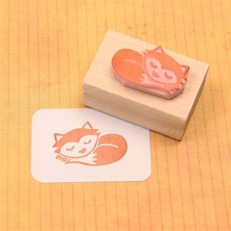 Sleepy Fox Rubber Stamp By Skull And Cross Buns Rubber Stamps Hand