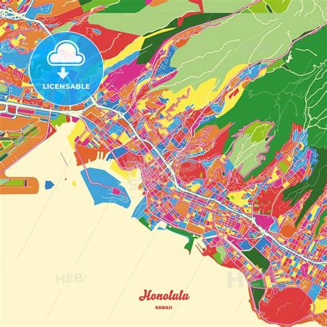 Honolulu Hawaii United States Crazy Colorful Map Print Template Streit