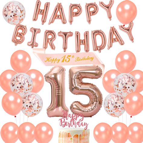 Buy Joymemo 15th Birthday Decorations Rose Gold Happy Birthday Banner