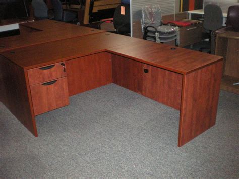 Used Office Desks 30 X 60 Desk And 24 X 42 Return Cherry Laminate At