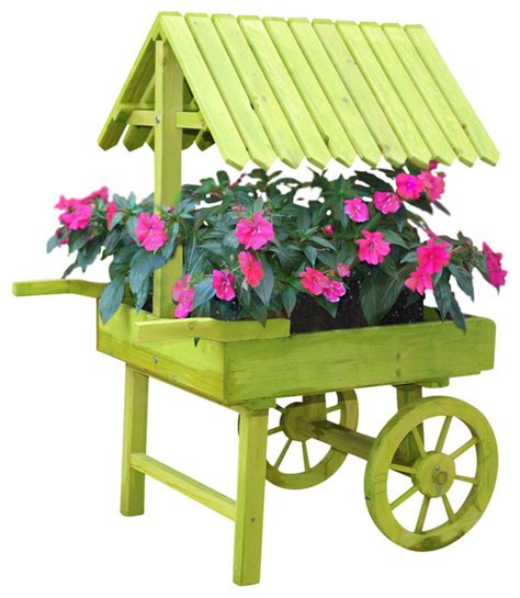 Green Wooden Vendor Cart Planter Outdoor Pots And Planters By