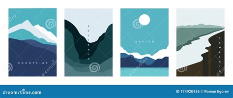 Mountain Abstract Poster Geometric Landscape Banners With Hills