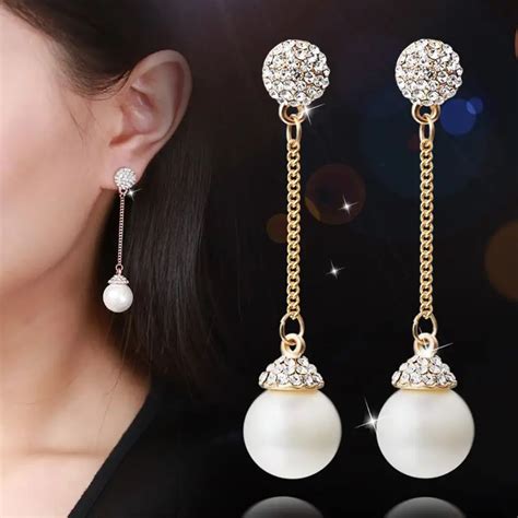 Elegant Wedding Crystal Pearl Earrings Long Tassel Earring Jewelry